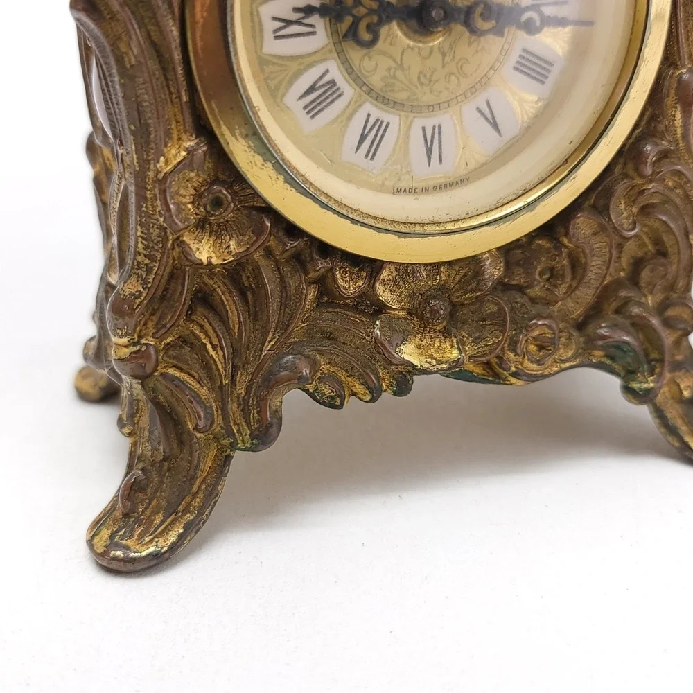 Antique Mercedes Shelf Mantle Clock Bronze Gold Tone Wind Up Working